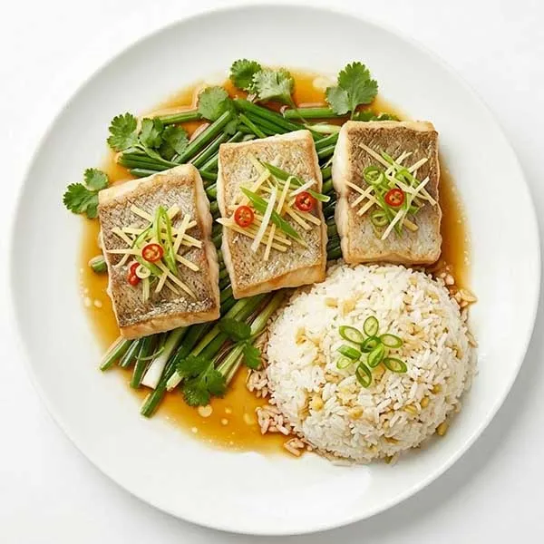 Chinese steamed fish with ginger rice